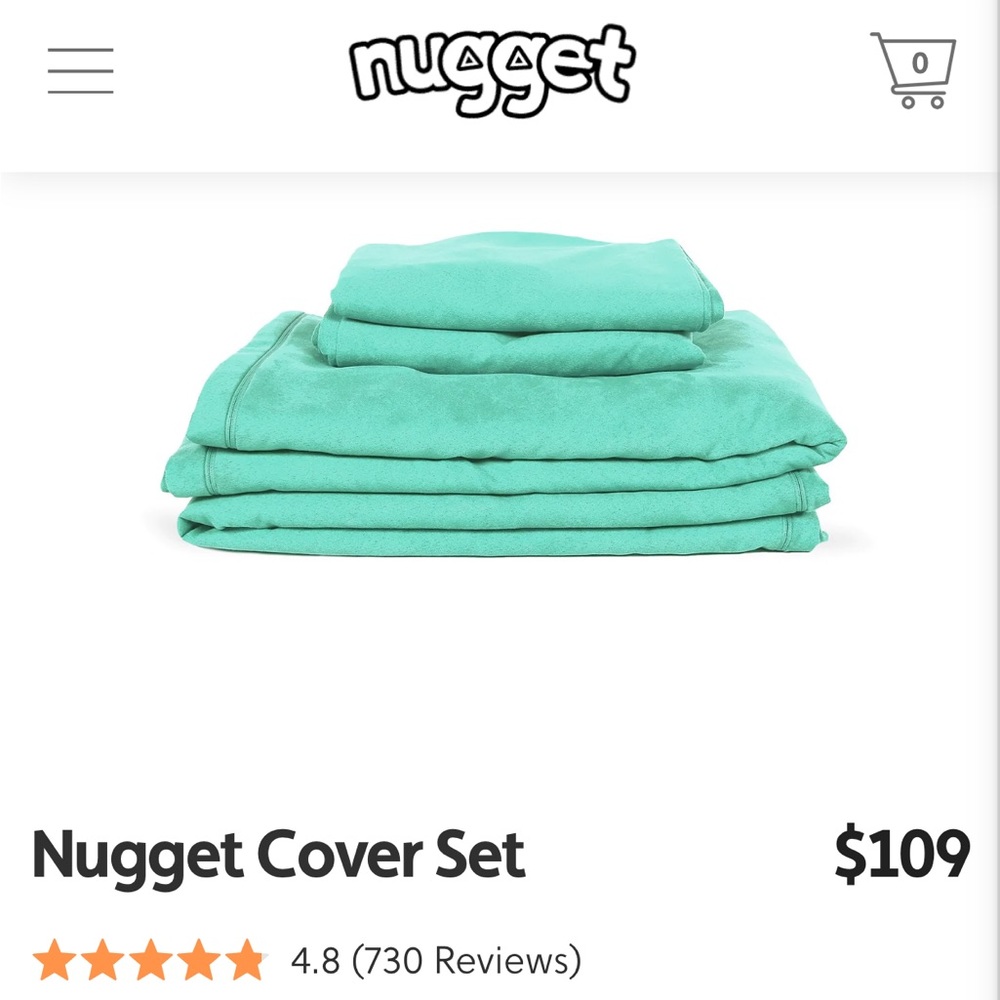 Nugget Comfort Cover set in Cactus, mint green. Cover only! 4 pieces. Like new!